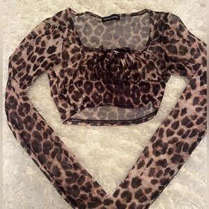 Pretty Little Thing Cheetah long sleeve cropped top